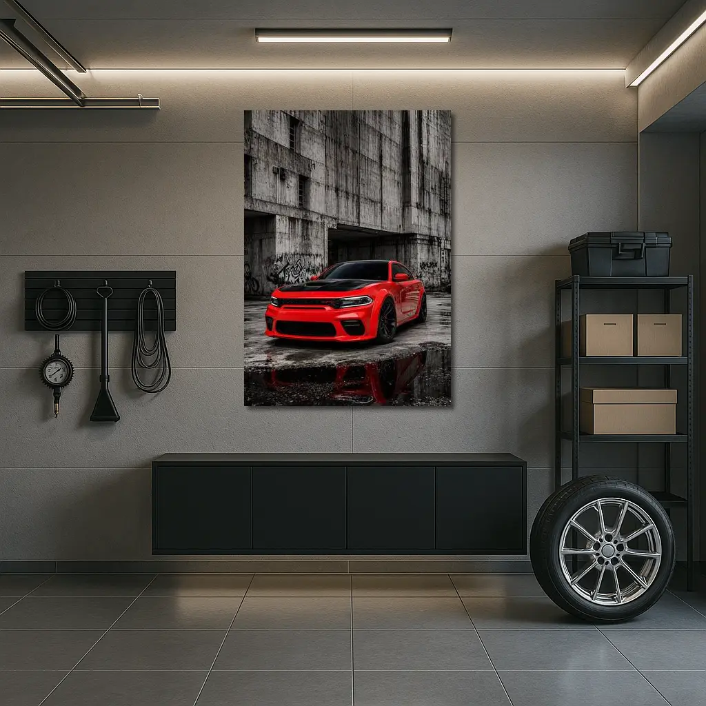 Red Dodge Charger SRT Urban Concrete Background – Wall Art