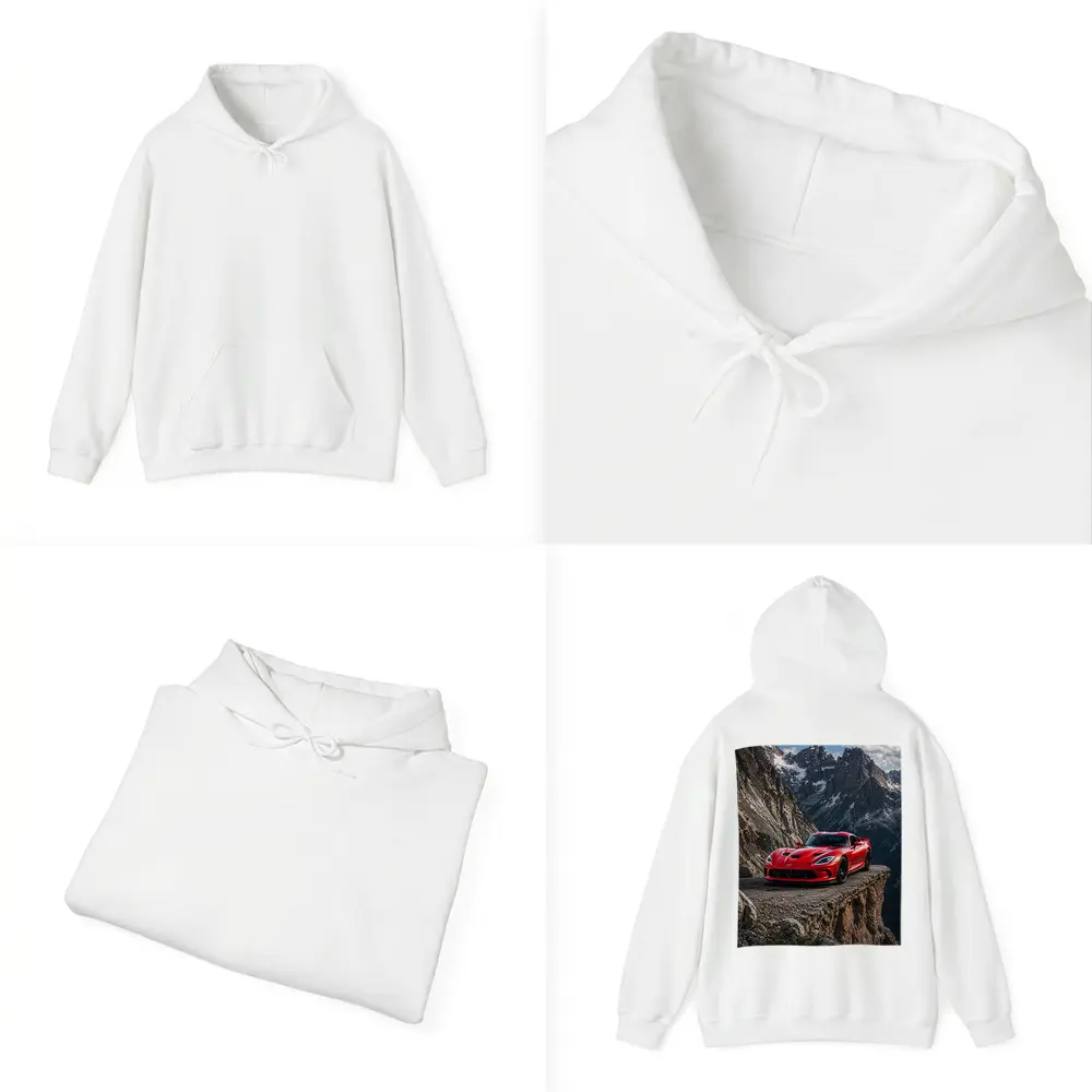 Red Dodge Viper Parked on Mountain Cliff – Hoodies