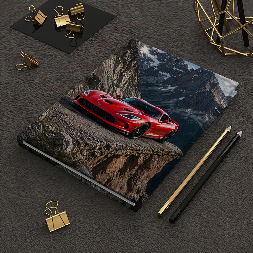 Red Dodge Viper Parked on Mountain Cliff – Notebooks