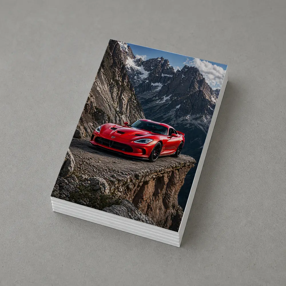 Red Dodge Viper Parked on Mountain Cliff – Postcards