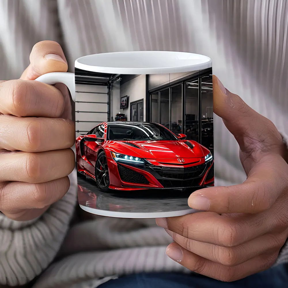 Red Honda NSX Parked in Modern Garage – Mugs