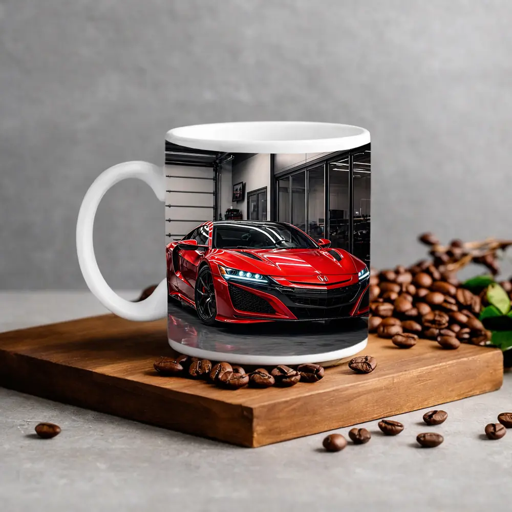 Red Honda NSX Parked in Modern Garage – Mugs