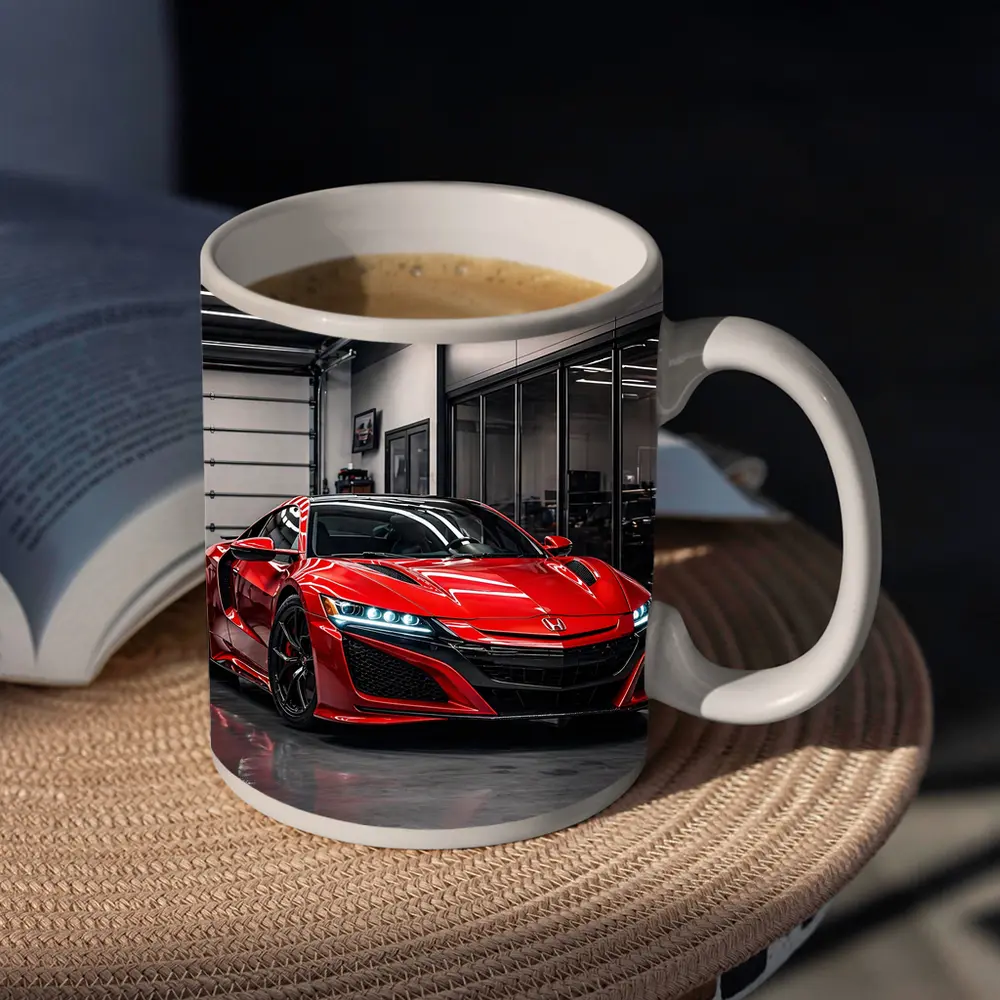 Red Honda NSX Parked in Modern Garage – Mugs