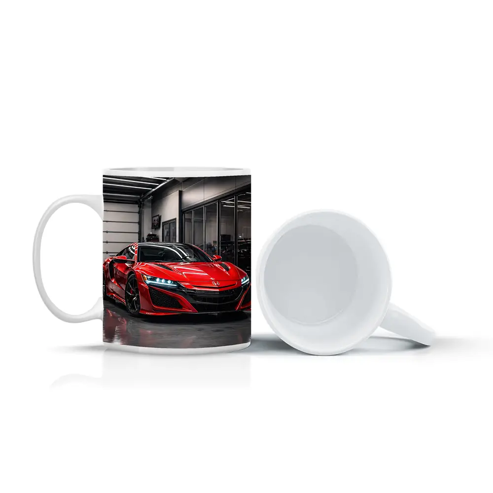 Red Honda NSX Parked in Modern Garage – Mugs