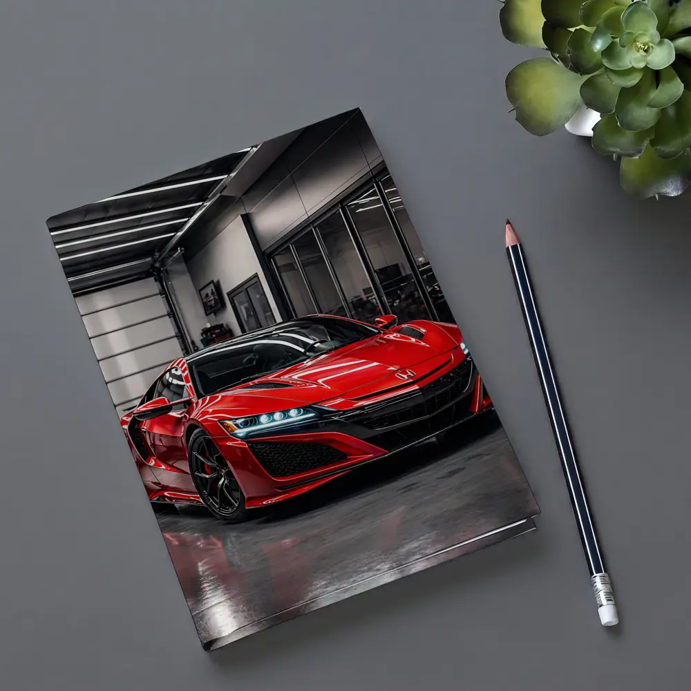 Red Honda NSX Parked in Modern Garage – Notebooks