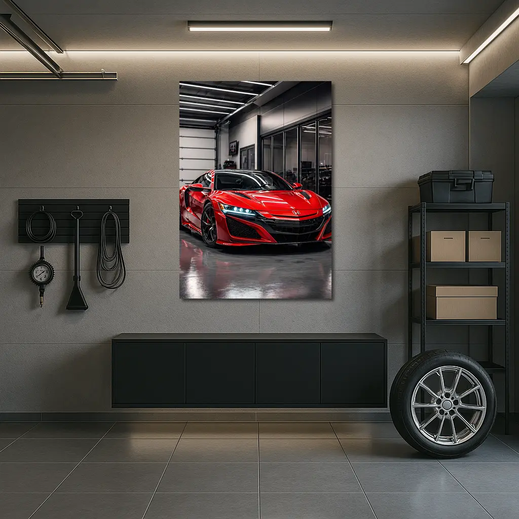 Red Honda NSX Parked in Modern Garage – Wall Art