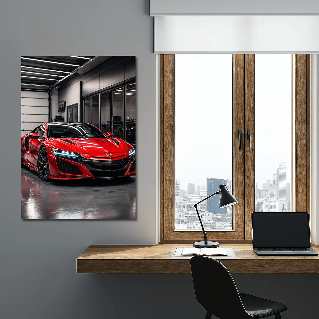 Red Honda NSX Parked in Modern Garage – Wall Art