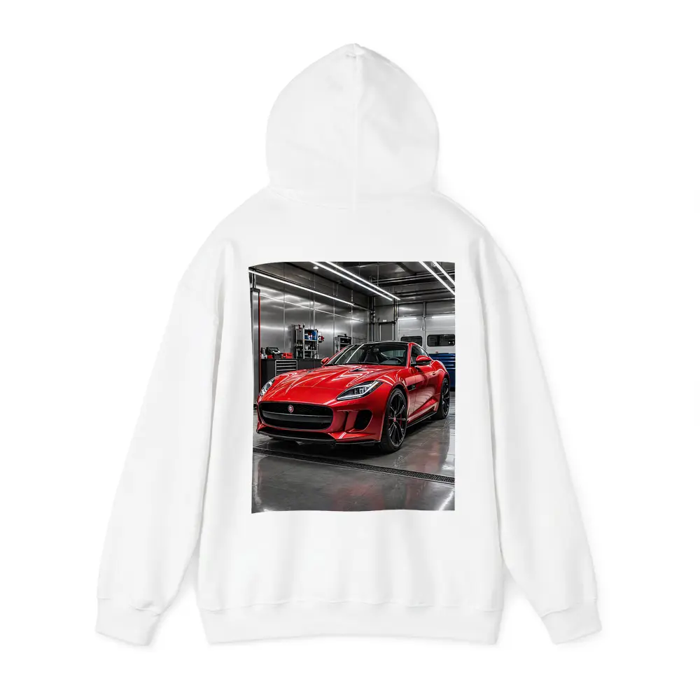 Red Jaguar F Type in Auto Garage – Hoodies