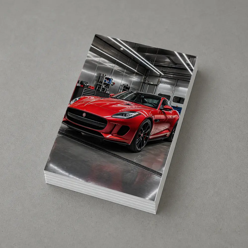 Red Jaguar F Type in Auto Garage – Postcards