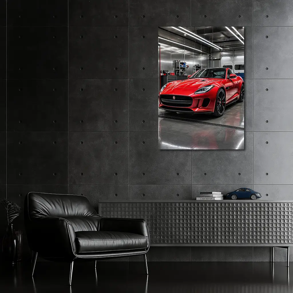 Red Jaguar F Type in Auto Garage – Wall Art
