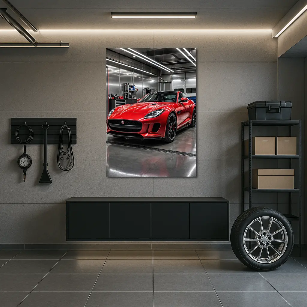 Red Jaguar F Type in Auto Garage – Wall Art