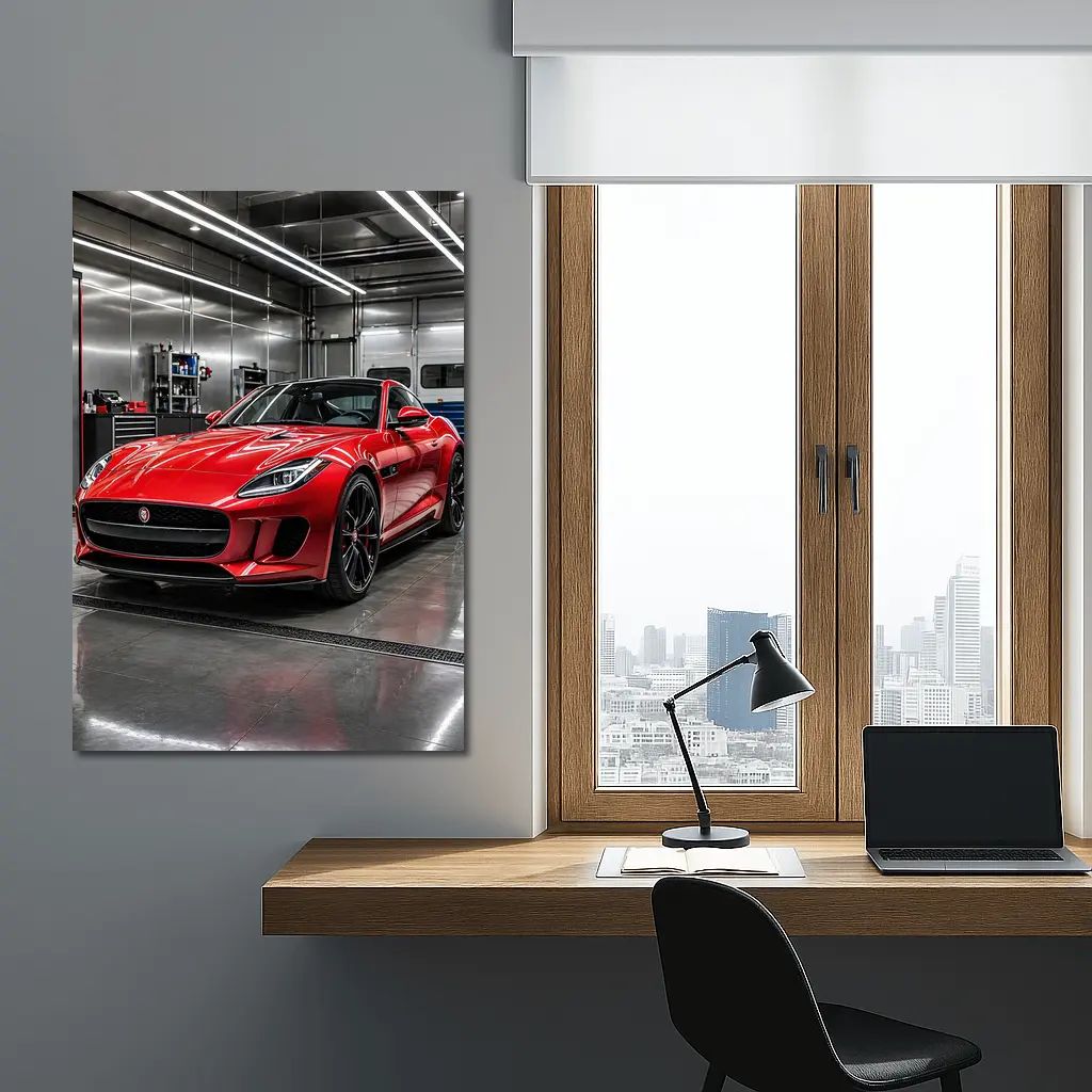 Red Jaguar F Type in Auto Garage – Wall Art