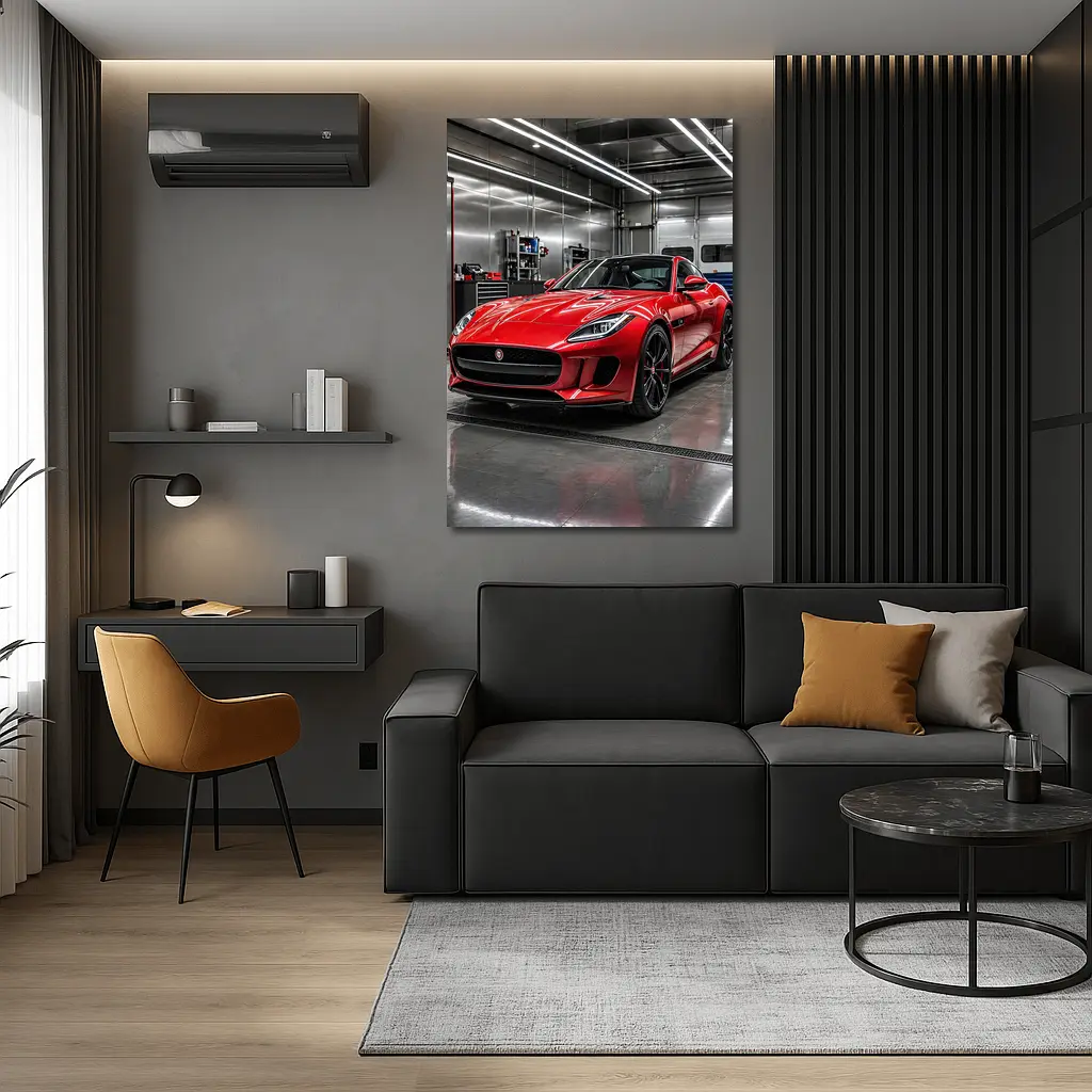 Red Jaguar F Type in Auto Garage – Wall Art