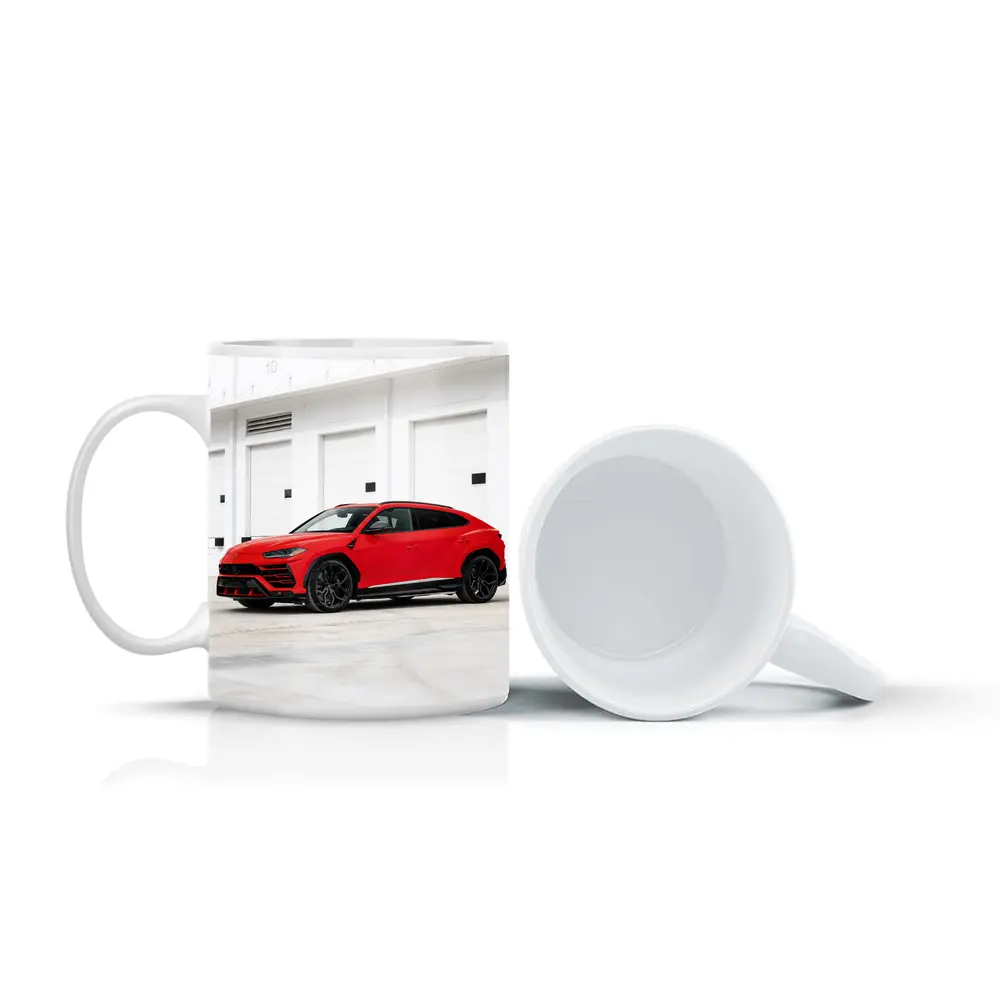 Red Lamborghini Urus Parked Outside Garage – Mugs