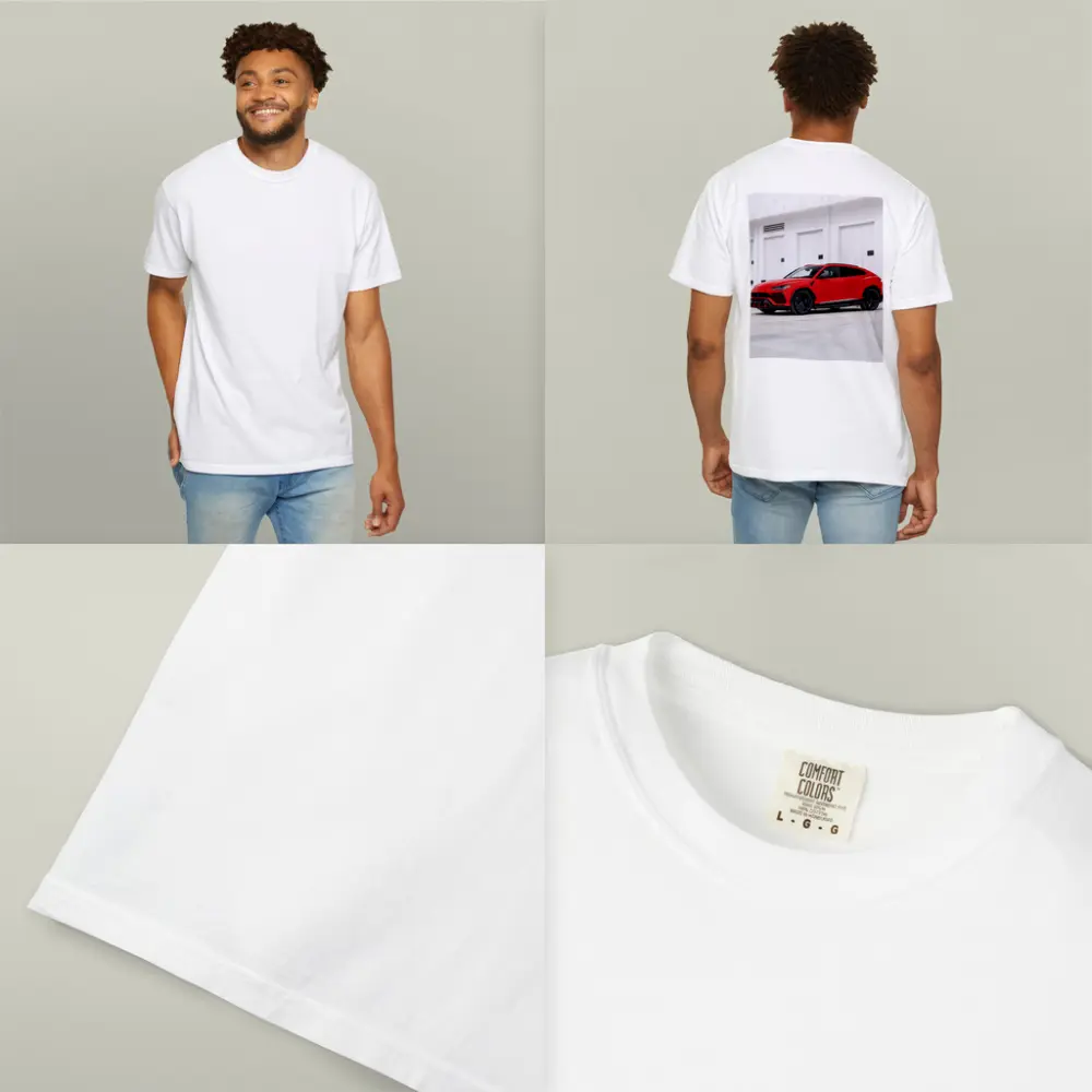 Red Lamborghini Urus Parked Outside Garage – T-Shirts