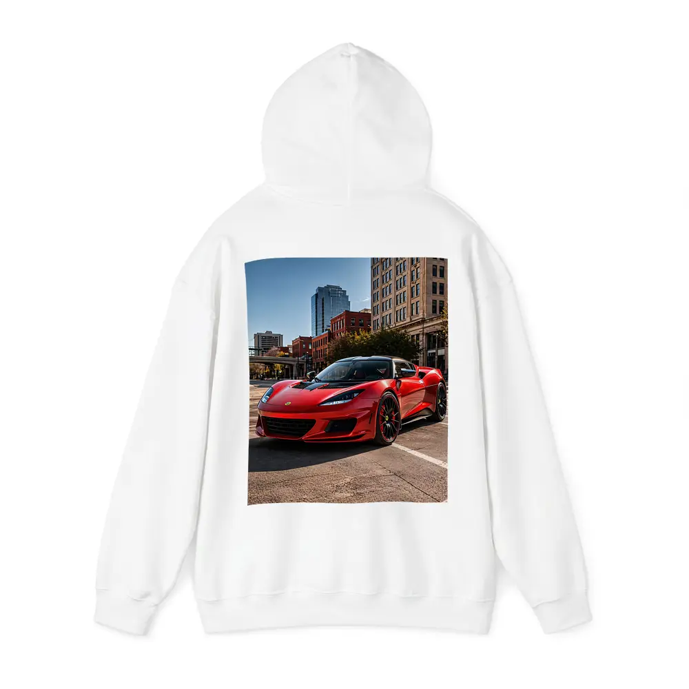 Red Lotus Evora Parked Downtown City Street – Hoodies
