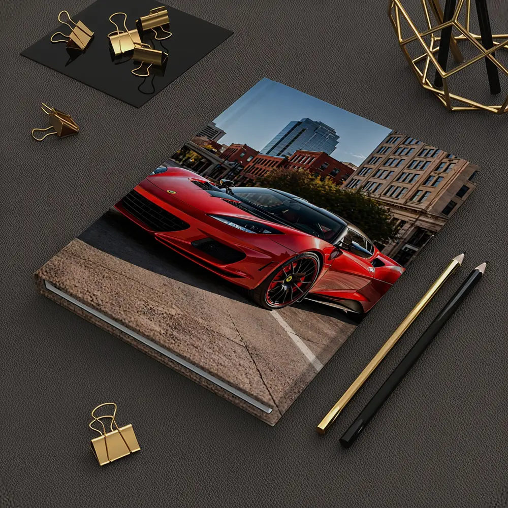 Red Lotus Evora Parked Downtown City Street – Notebooks