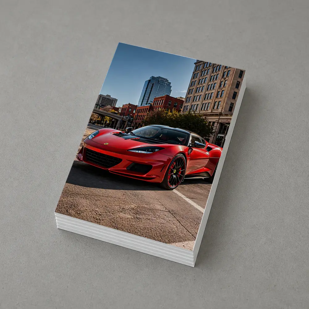 Red Lotus Evora Parked Downtown City Street – Postcards