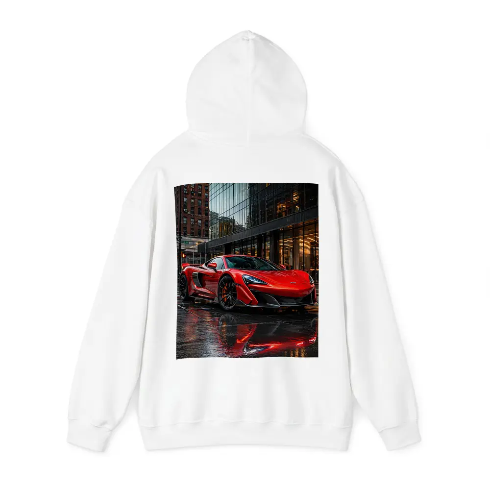 Red McLaren 600LT Wet City Streets – Hoodies