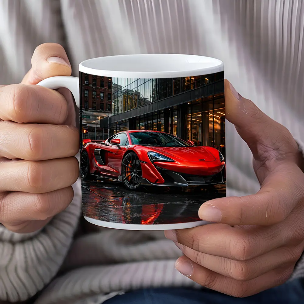Red McLaren 600LT Wet City Streets – Mugs