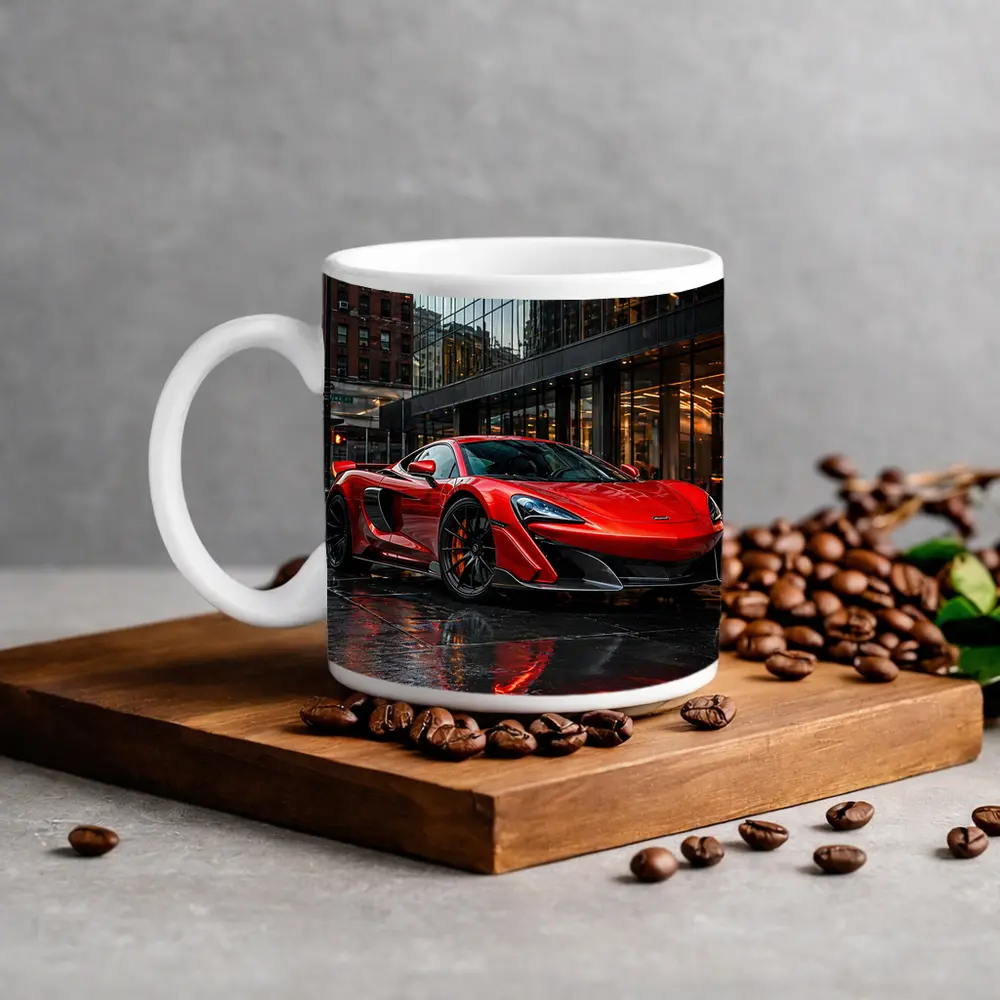 Red McLaren 600LT Wet City Streets – Mugs