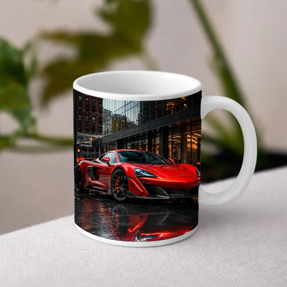Red McLaren 600LT Wet City Streets – Mugs
