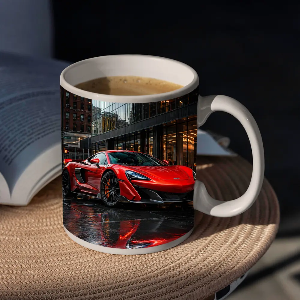 Red McLaren 600LT Wet City Streets – Mugs