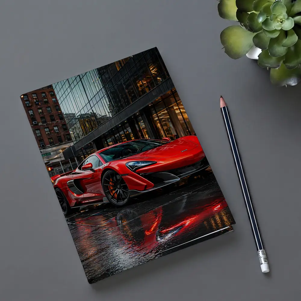 Red McLaren 600LT Wet City Streets – Notebooks