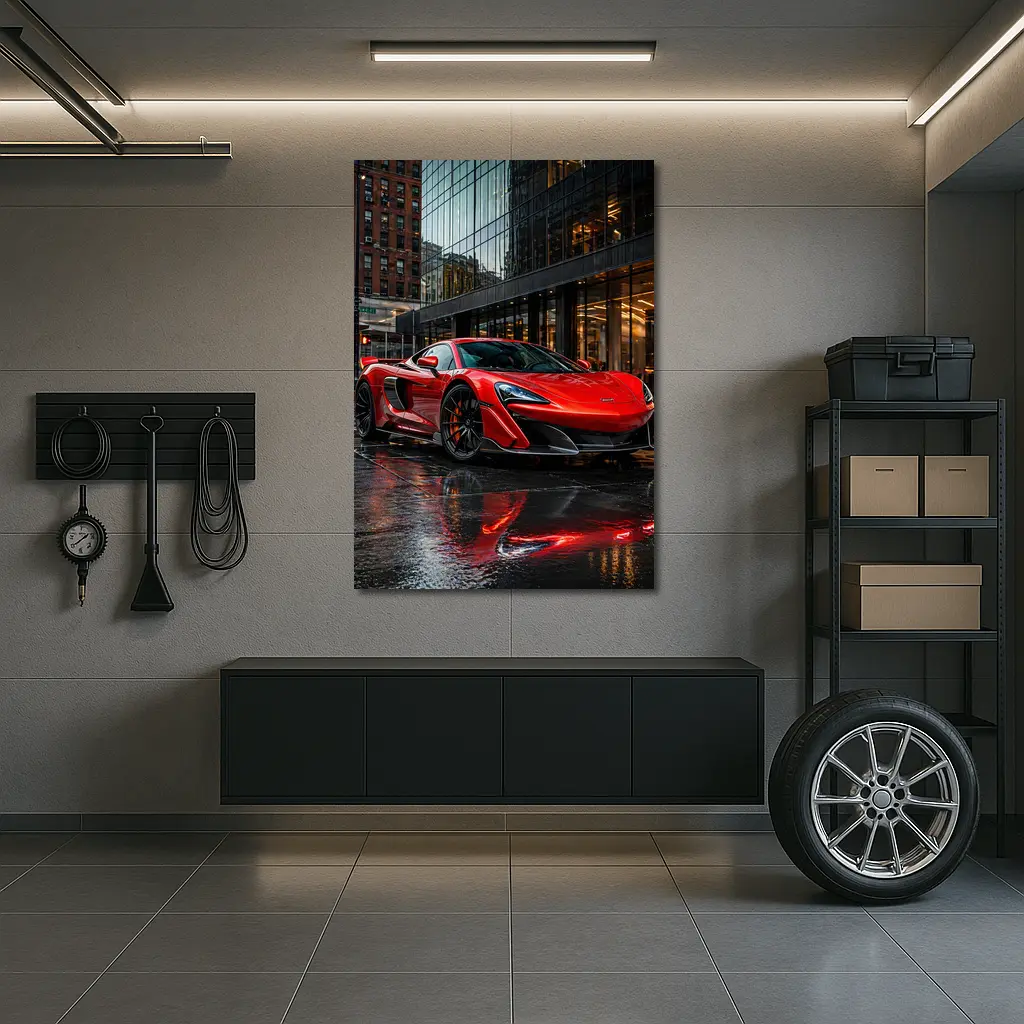 Red McLaren 600LT Wet City Streets – Wall Art