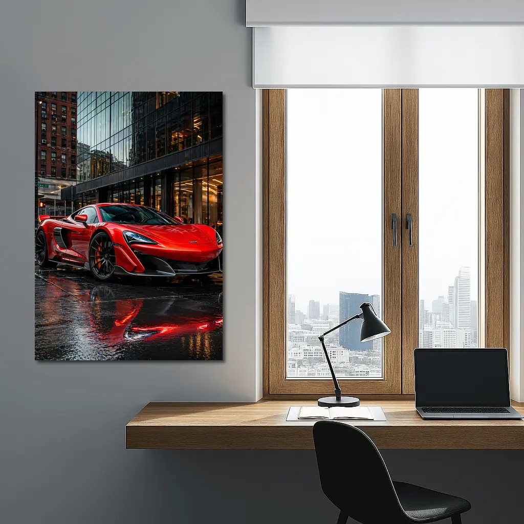 Red McLaren 600LT Wet City Streets – Wall Art