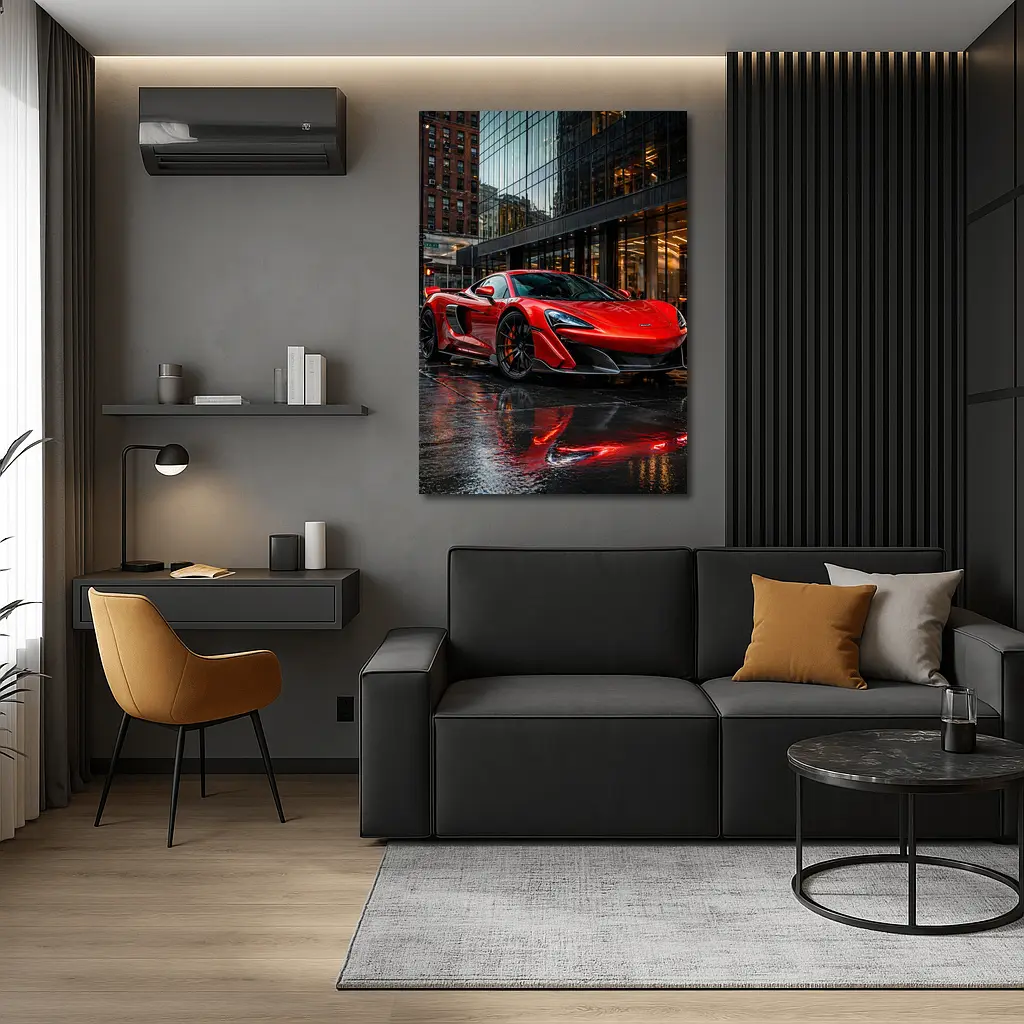 Red McLaren 600LT Wet City Streets – Wall Art