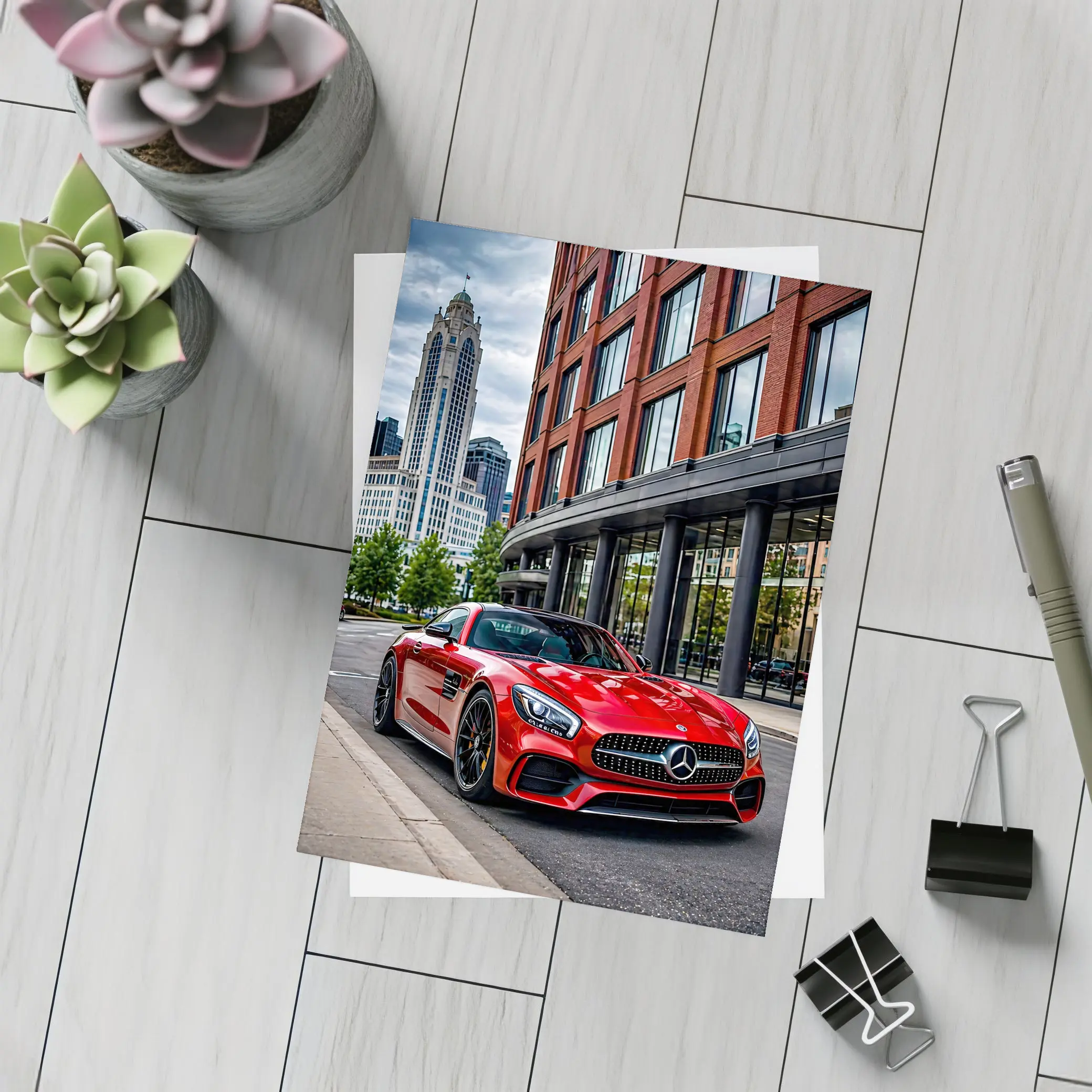 Red Mercedes AMG GT City Street – Postcards