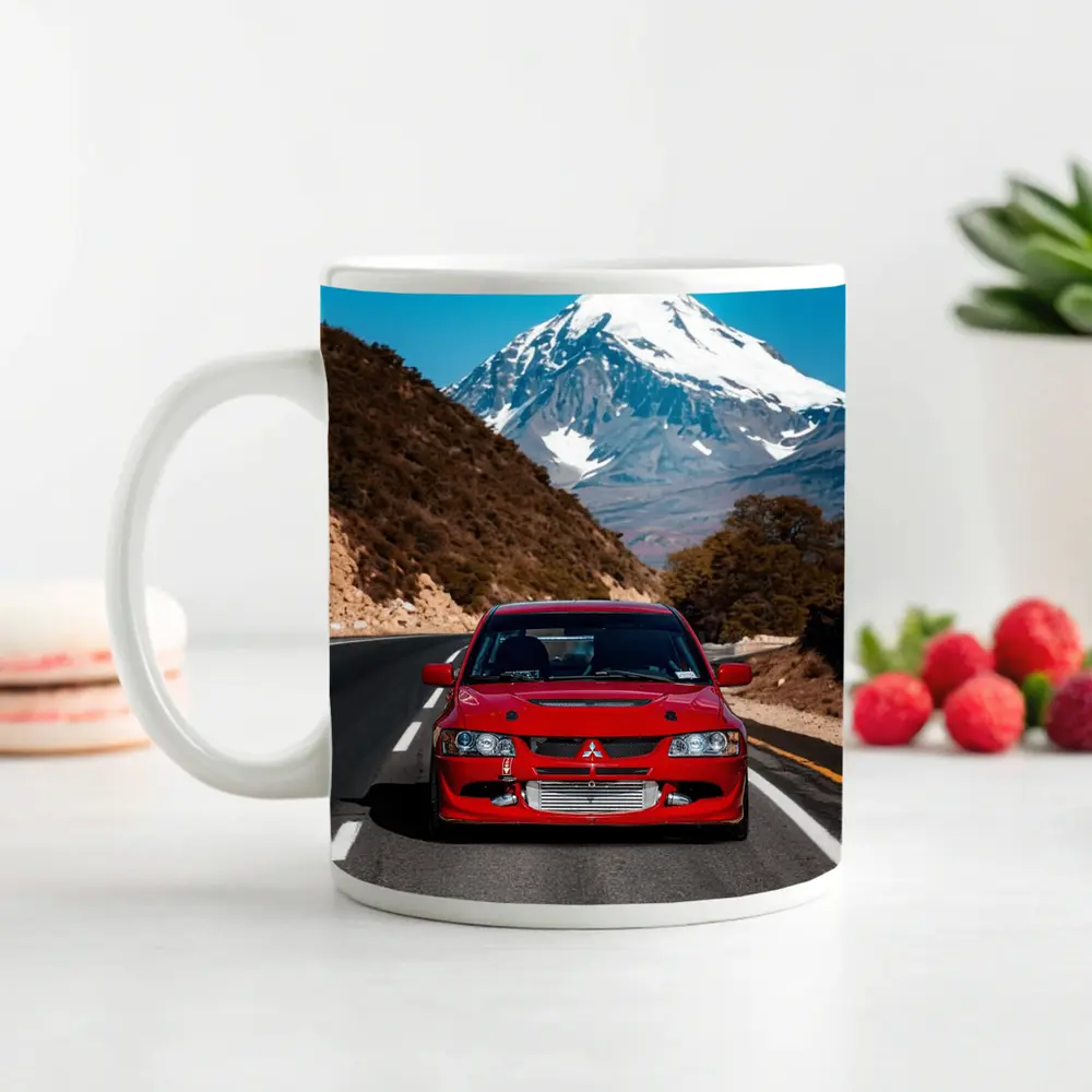 Red Mitsubishi Lancer Evo Mountain Road – Mugs