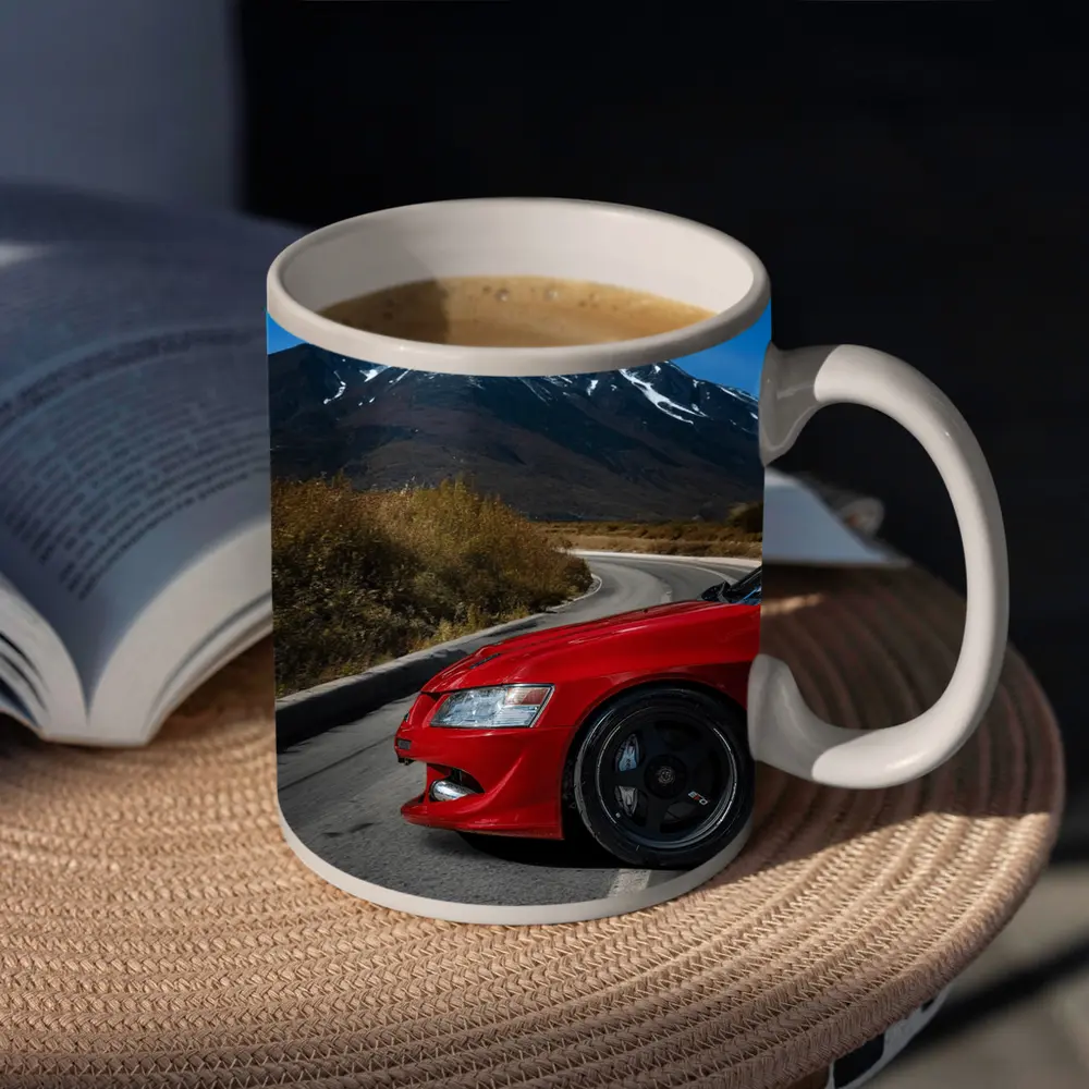 Red Mitsubishi Lancer Evolution Mountain Road – Mugs