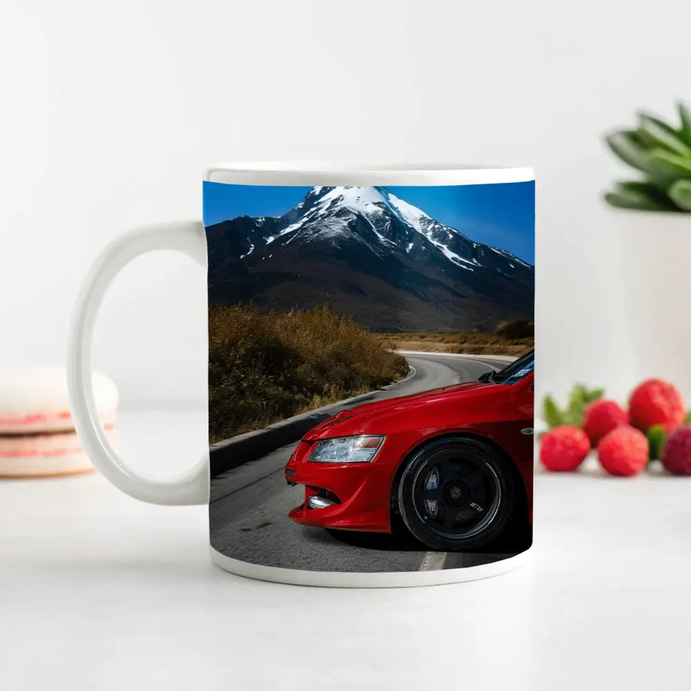 Red Mitsubishi Lancer Evolution Mountain Road – Mugs