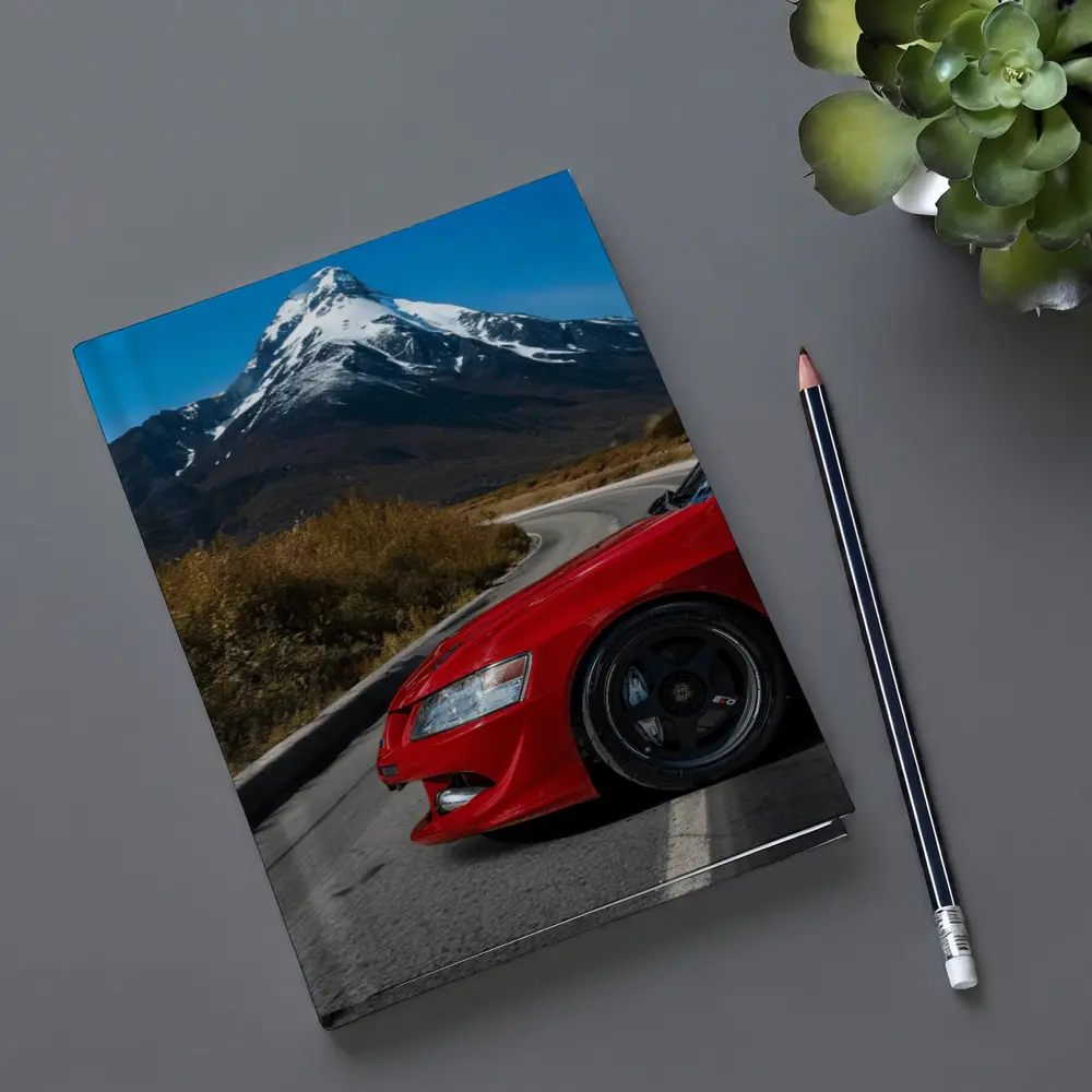 Red Mitsubishi Lancer Evolution Mountain Road – Notebooks