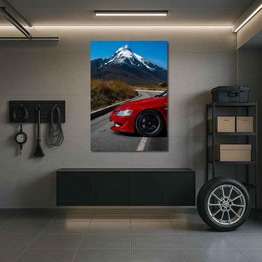 Red Mitsubishi Lancer Evolution Mountain Road – Wall Art