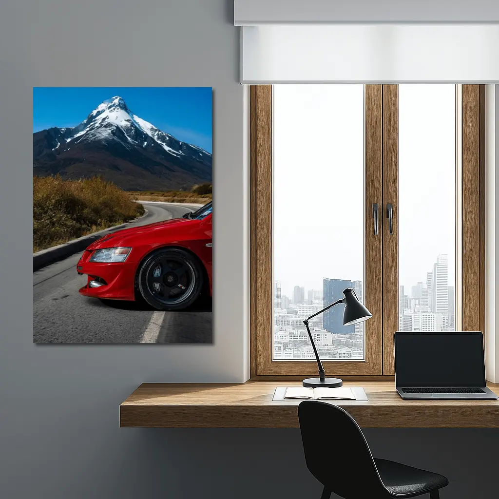 Red Mitsubishi Lancer Evolution Mountain Road – Wall Art