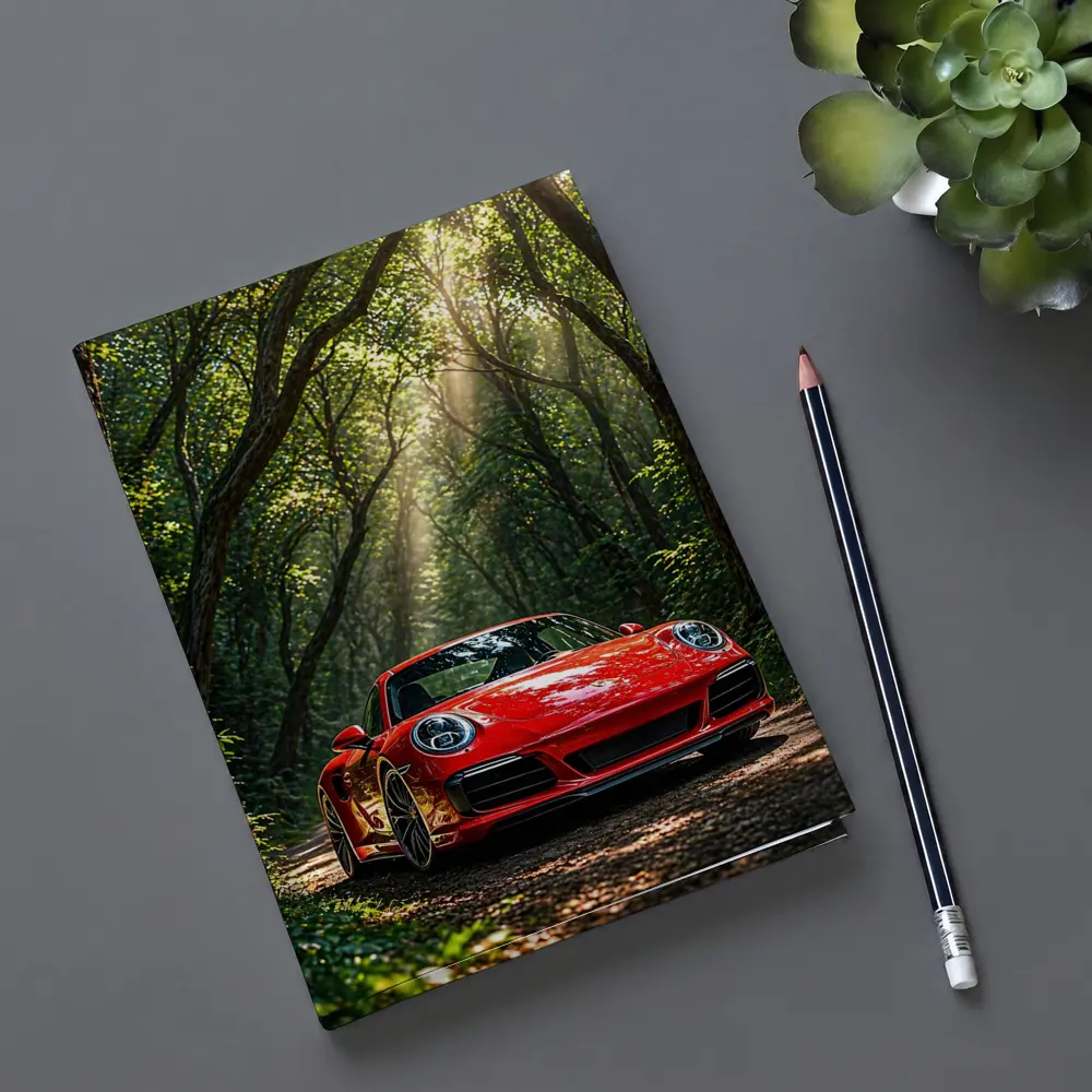 Red Porsche 911 Parked in Green Forest – Notebooks