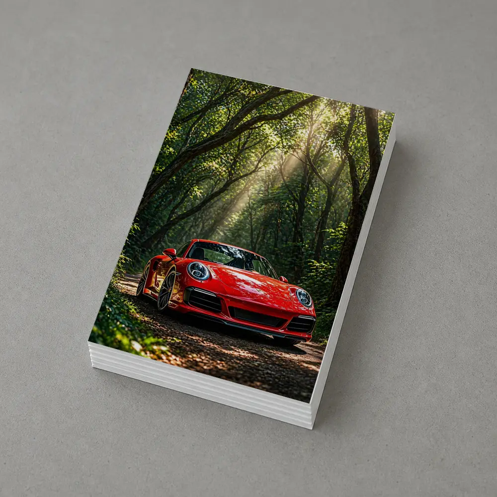 Red Porsche 911 Parked in Green Forest – Postcards