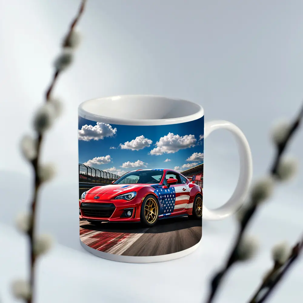 Subaru BRZ American Flag Racing Track Scene – Mugs