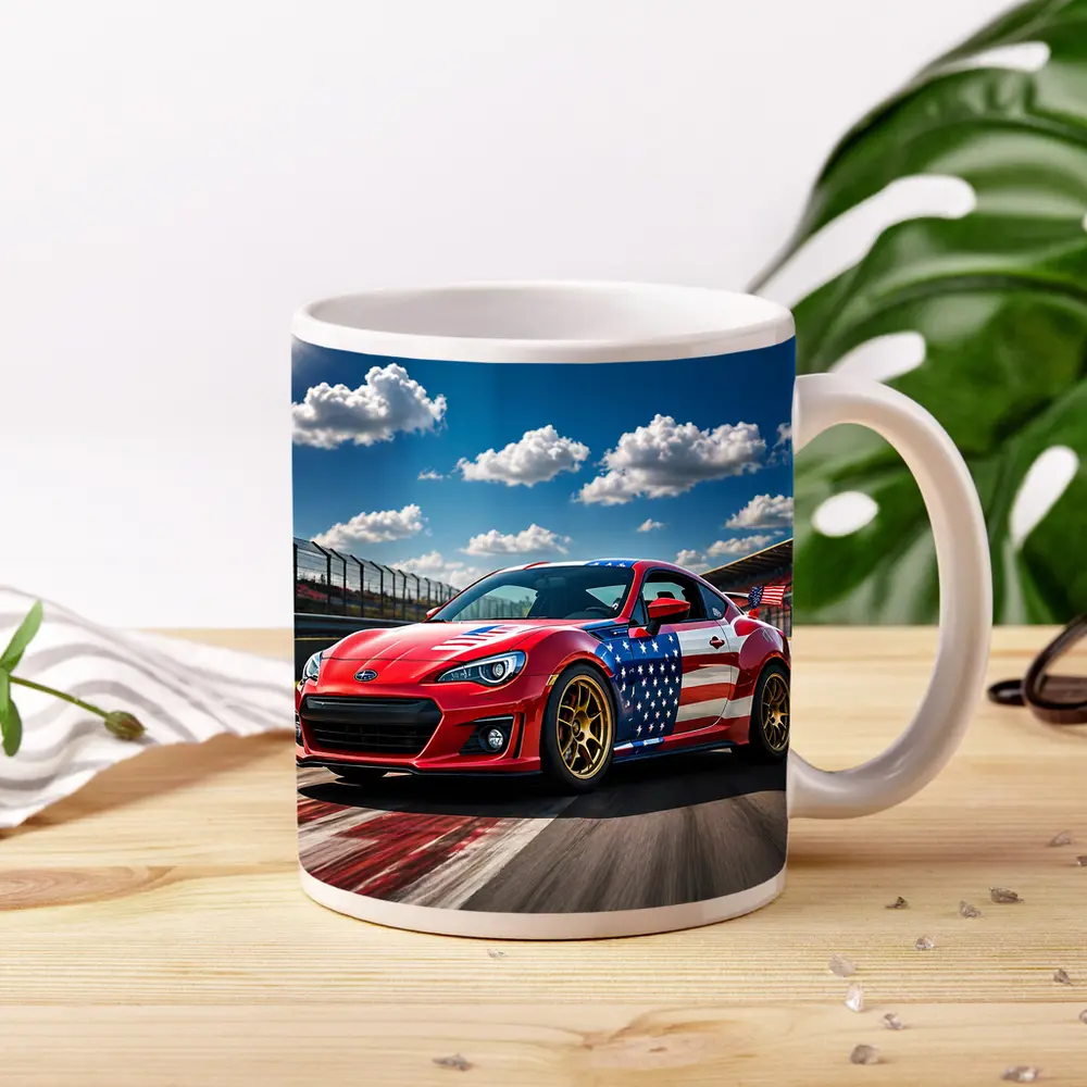Subaru BRZ American Flag Racing Track Scene – Mugs