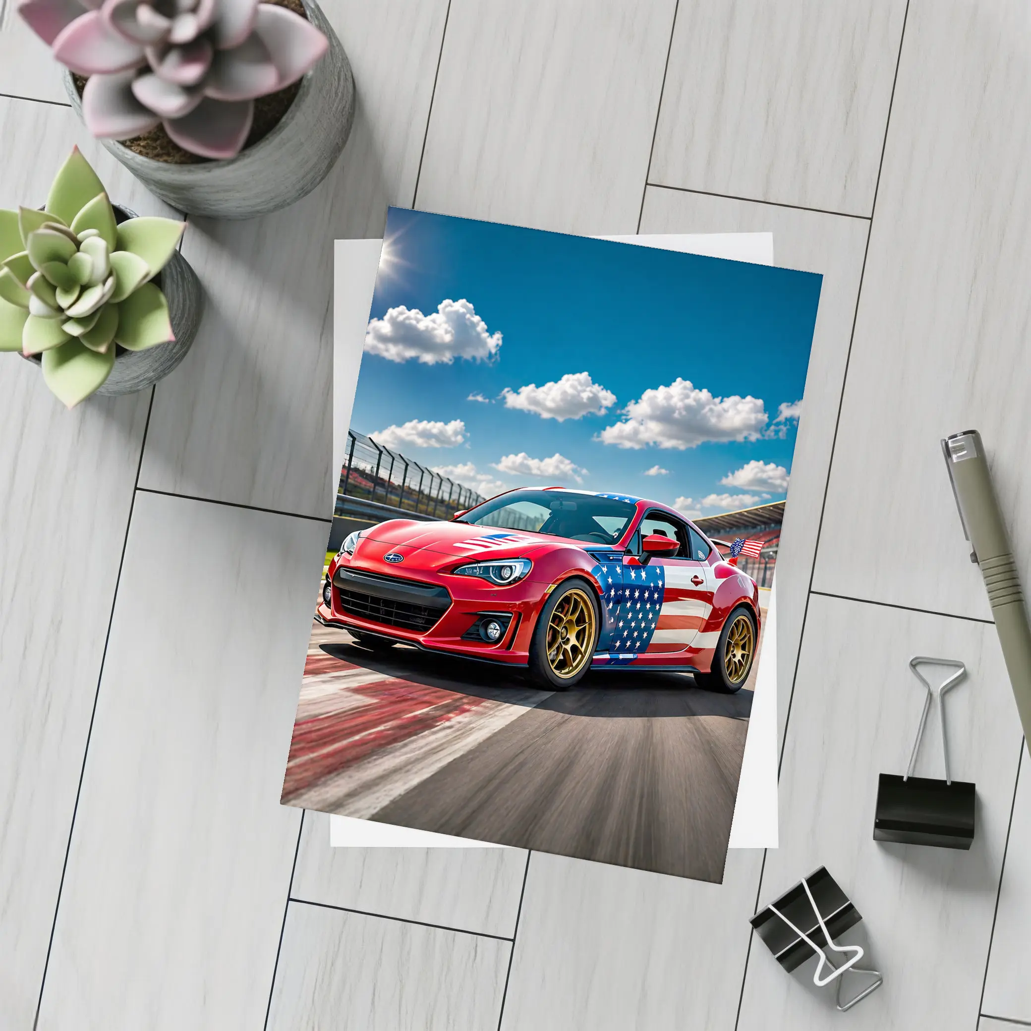 Subaru BRZ American Flag Racing Track Scene – Postcards