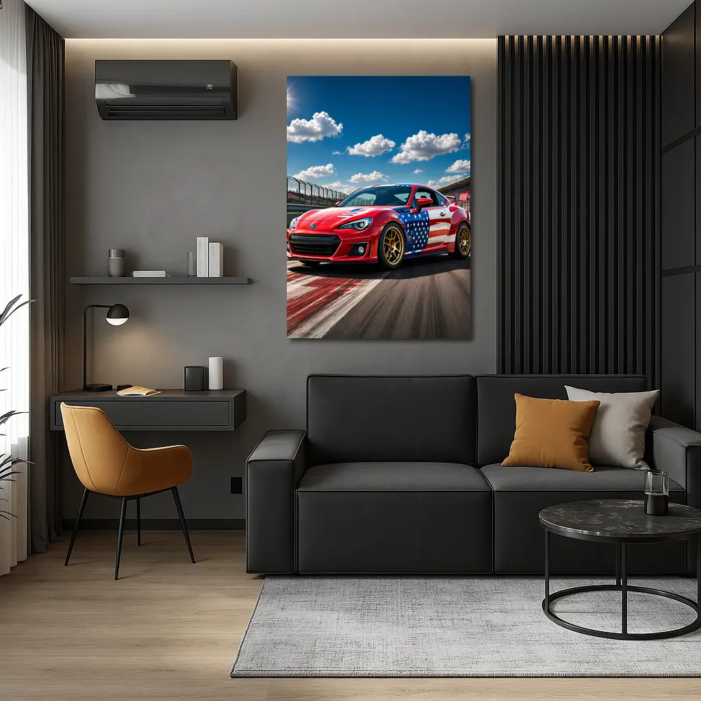 Subaru BRZ American Flag Racing Track Scene – Wall Art