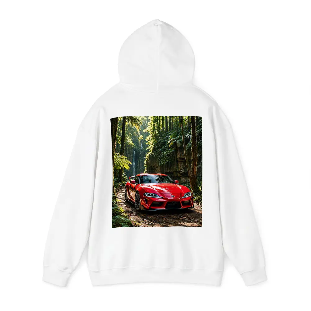 Red Toyota Supra Parked In Forest – Hoodies