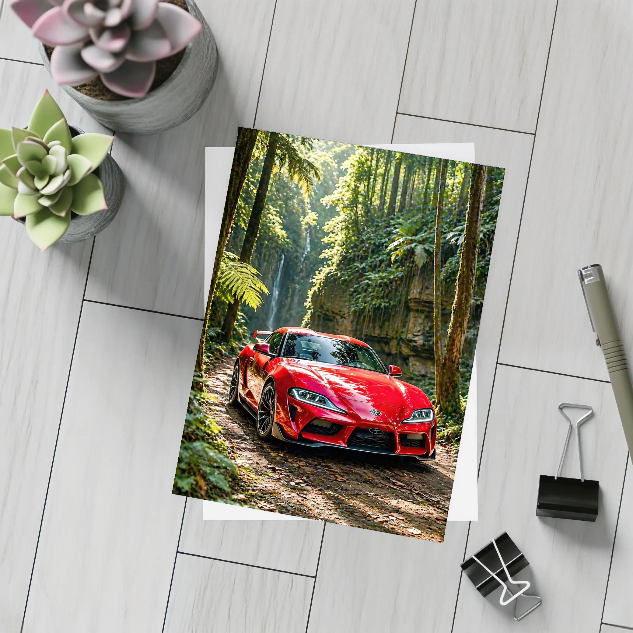 Red Toyota Supra Parked In Forest – Postcards
