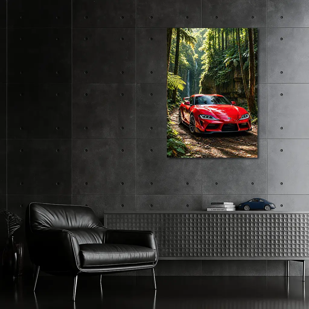 Red Toyota Supra Parked In Forest – Wall Art