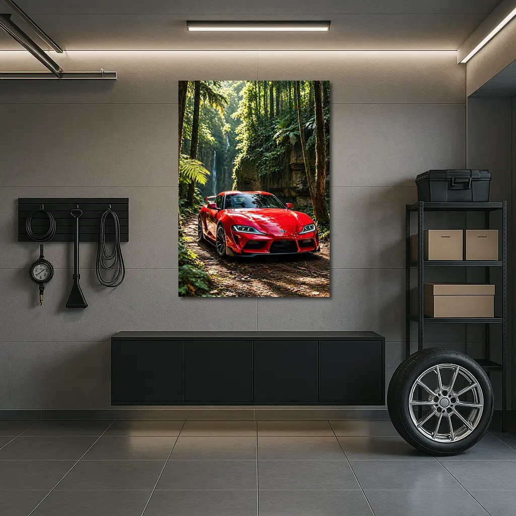 Red Toyota Supra Parked In Forest – Wall Art