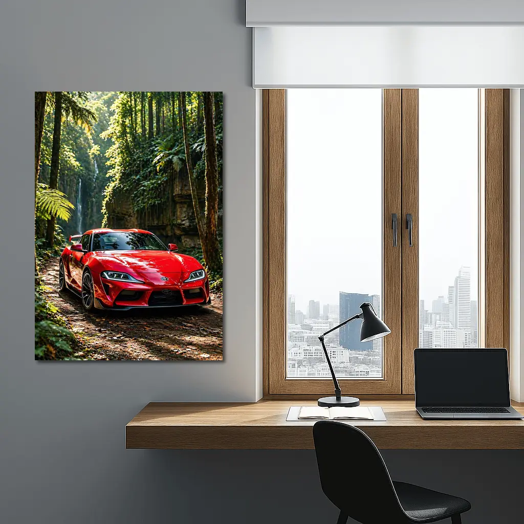 Red Toyota Supra Parked In Forest – Wall Art