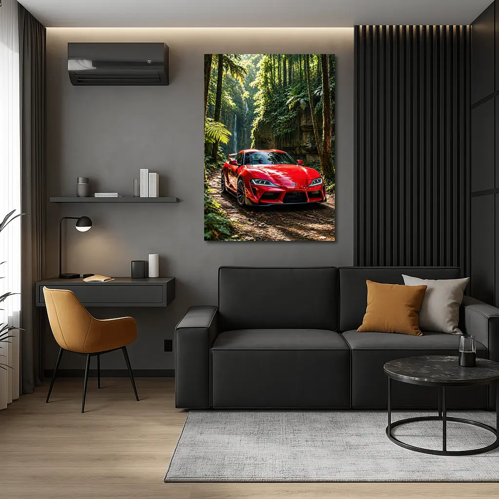 Red Toyota Supra Parked In Forest – Wall Art
